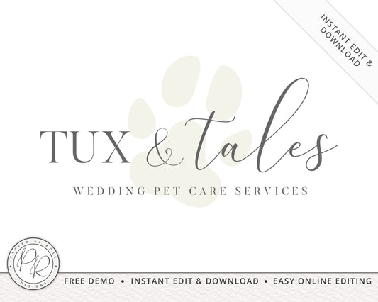 Editable Premade Simple Elegant Pet Care Dog Walking Sitting Logo | Instant Edit | Custom DIY Logo Design | Boutique Logo | PR0107