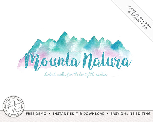 DIY Editable Watercolor Boho Pastel Mountains Business Logo Design Instant Download | Editable Logo Template |  Premade Logo - PR0358