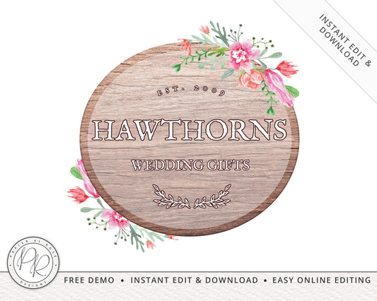 DIY Watercolor Florals Rustic Vintage Premade Logo |  Instant Edit Yourself Online!  |  Premade Logo  | Boutique logo | Custom Logo Download