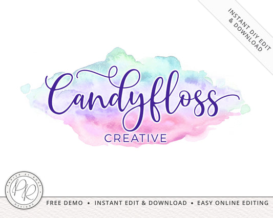 Pastel Splash Logo Editable Rainbow Watercolor Logo |  Instant Edit Online!  |  Editable Logo Template | Custom Business logo CF-001