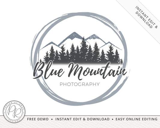 Editable Mountain Round Stamp Modern Logo Design Instant Download | DIY Editable Template |  Premade Business Logo | Rustic Logo - BM-001