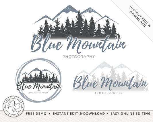 Editable Instant DIY Logo Suite Digital Download Rustic Mountain - x 3 Logos  |  Edit Yourself Online ! | Business logo Premade BM-001