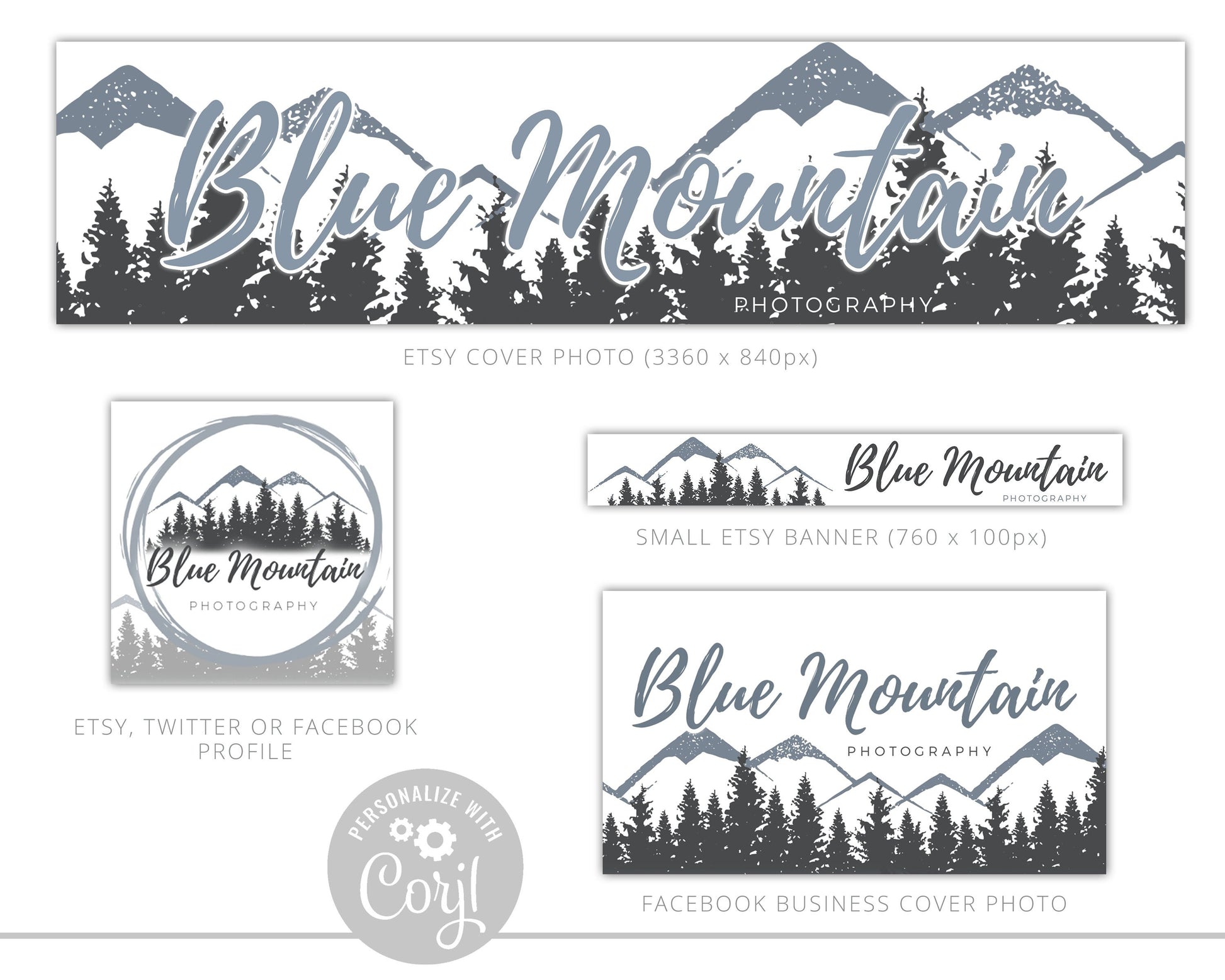 8pc Maxi Branding Kit Rustic Mountains Instant Download Logo Design  | DIY Editable Template | Premade logo | Brand Kit BM-001