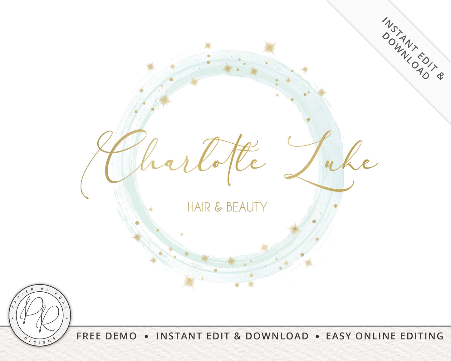 Editable Turquoise and Gold Watercolor Watermark Premade Logo  |  Instant Edit Online |  Premade Logo - 5 Colors  | Custom Logo CL-001