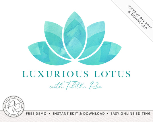 DIY Instant Edit & Download Premade Watercolor Lotus Spa Yoga Logo  |  Startup Business logo | Editable Template LL-002