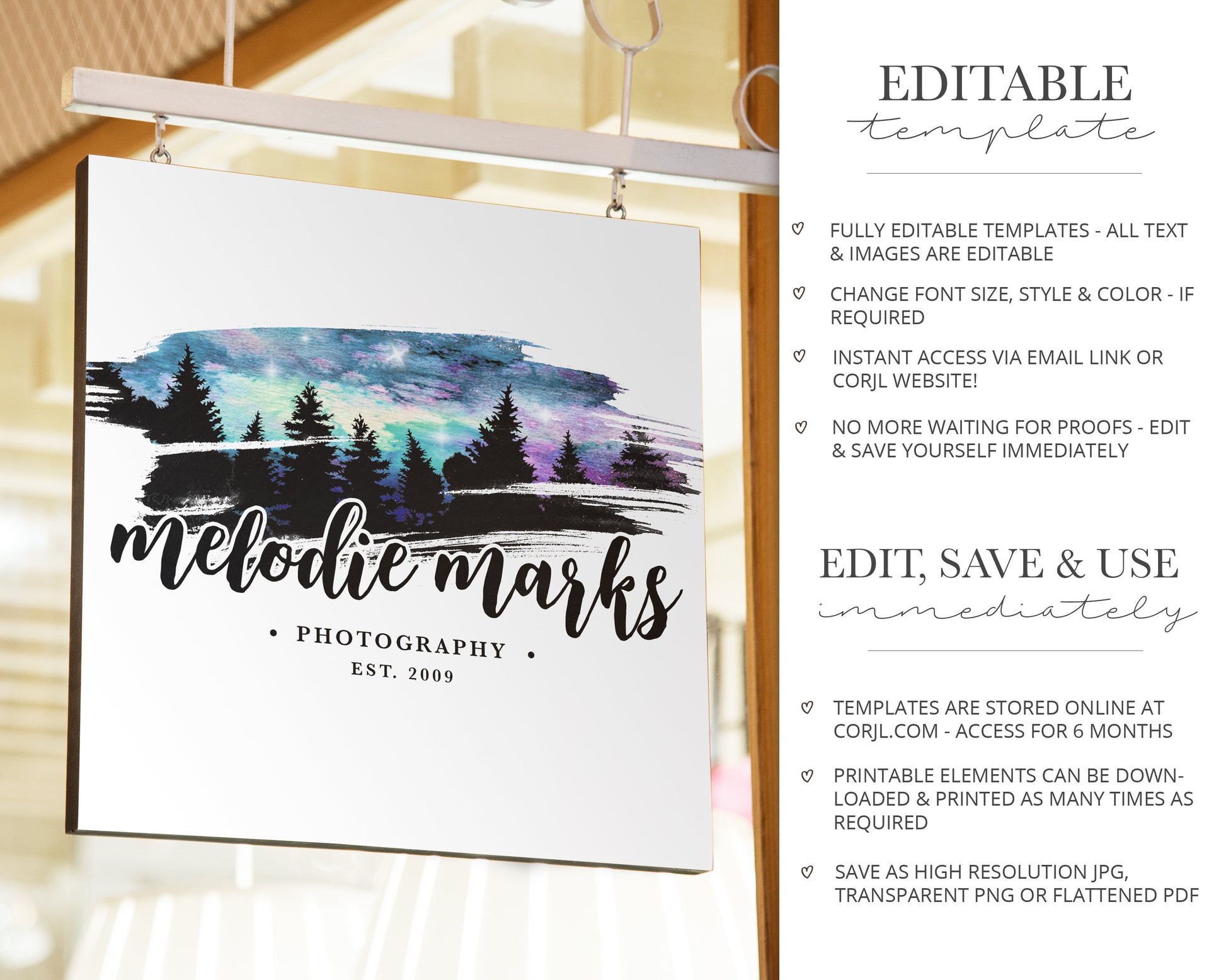 Editable Moody Watercolor Night Sky Logo Design Instant Download | DIY Editable Template |  Premade Logo | Foliage Logo - PR0243