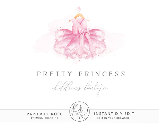 Editable Watercolor Girls Ballet Tutu Dress Boutique DIY Logo Design Instant Download | Editable Logo Template | Premade Logo - PR0367