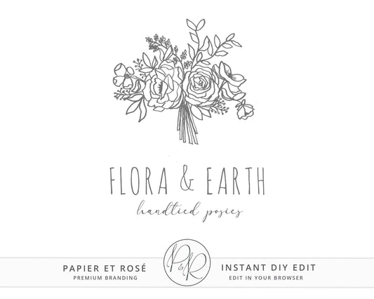 DIY Editable Simple Hipster Floral Logo Template | Instant Watermark Illustrated Minimal Logo Download DIY logo Premade Template - PR0381