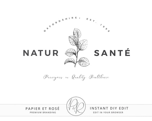 Editable Vintage Inspired Illustrated Leaves Business Logo | Instant Watermark Premade Logo Download DIY Logo Editable Template - PR0369