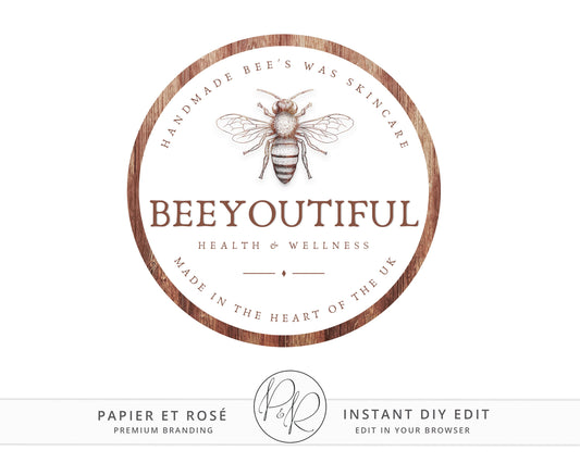 DIY Editable Rustic Bee Farmhouse Circular Logo Design Instant Download | DIY Template |  Premade Logo | Watermark Logo BE-001