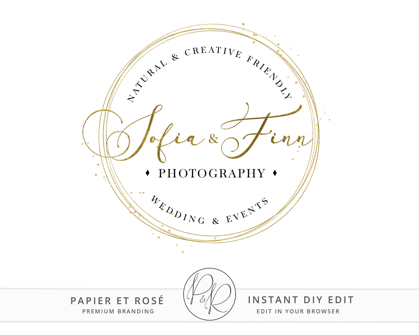 Editable Round Elegant Gold Foil Watermark Logo Design Instant Download | DIY Logo Template |  Premade Logo - PR0407