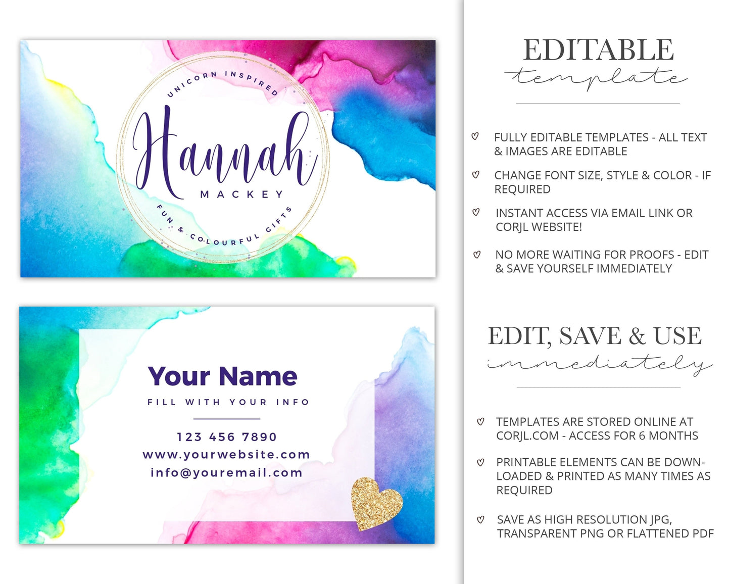 Editable 8pc Maxi Branding Kit Bright Rainbow Watercolor Instant Download Logo Design | DIY Template | Premade logo | Brand Kit HM-001