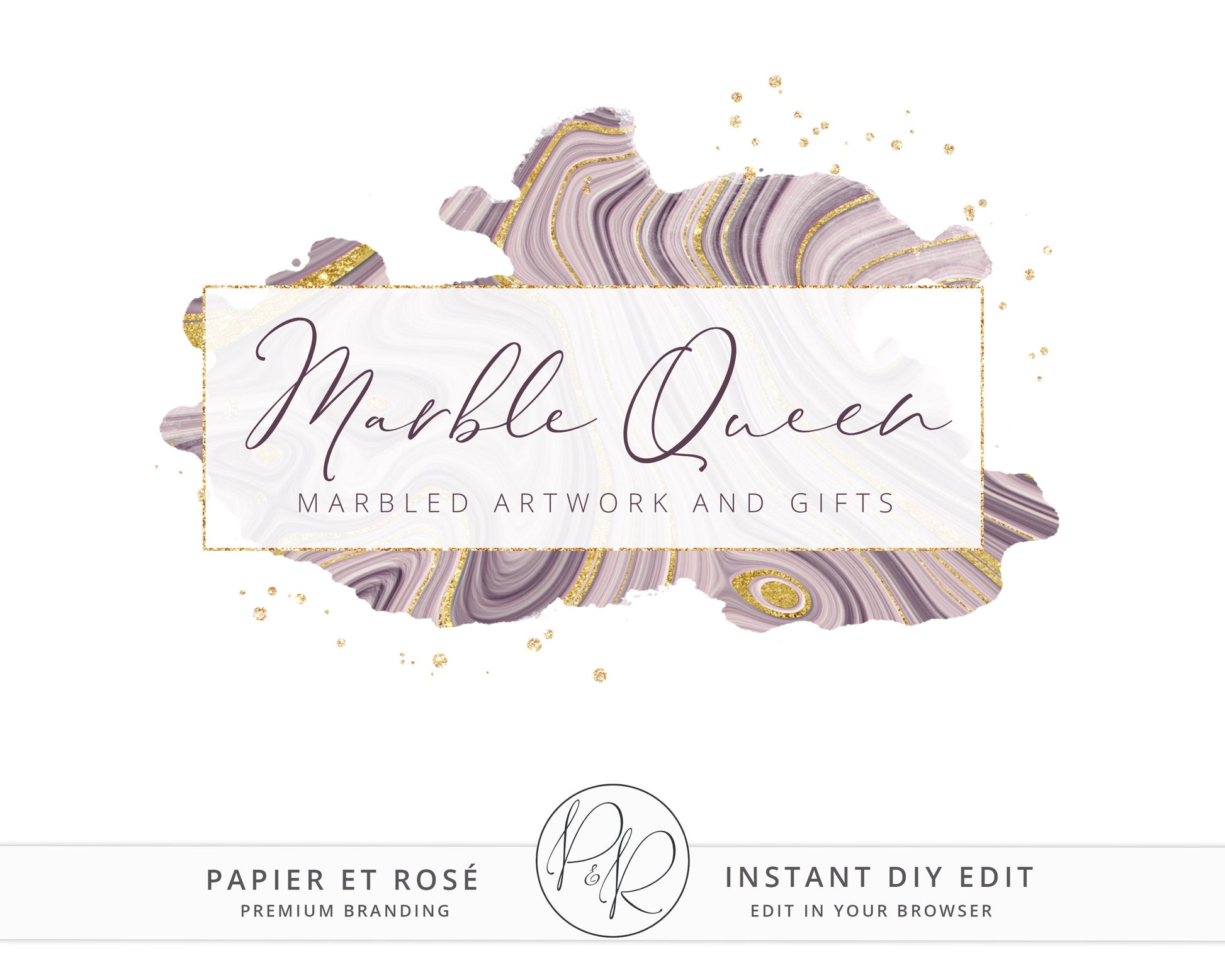 DIY Editable Modern Elegant Marble Splash & Gold Foil Artist Logo Design Instant Download | DIY Logo Template |  Premade Logo - PR0393