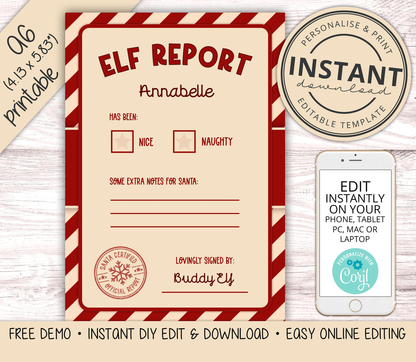 PRINTABLE Elf Report Slip EDITABLE A6 Instant Download DIY Editing Elves Update Elf Prop Ideas Elf Activity Elf Kit - PR0423