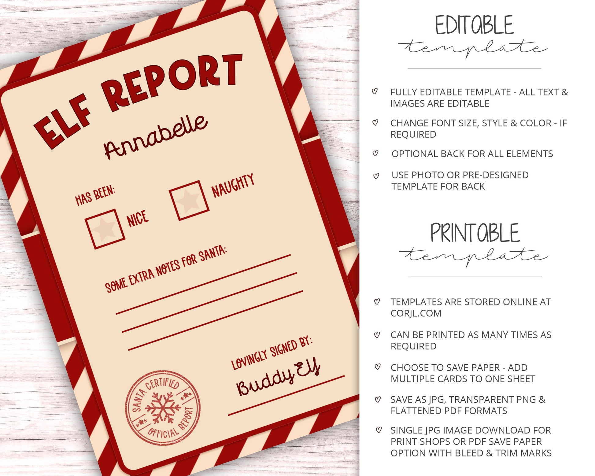 PRINTABLE Elf Report Slip EDITABLE A6 Instant Download DIY Editing Elves Update Elf Prop Ideas Elf Activity Elf Kit - PR0423