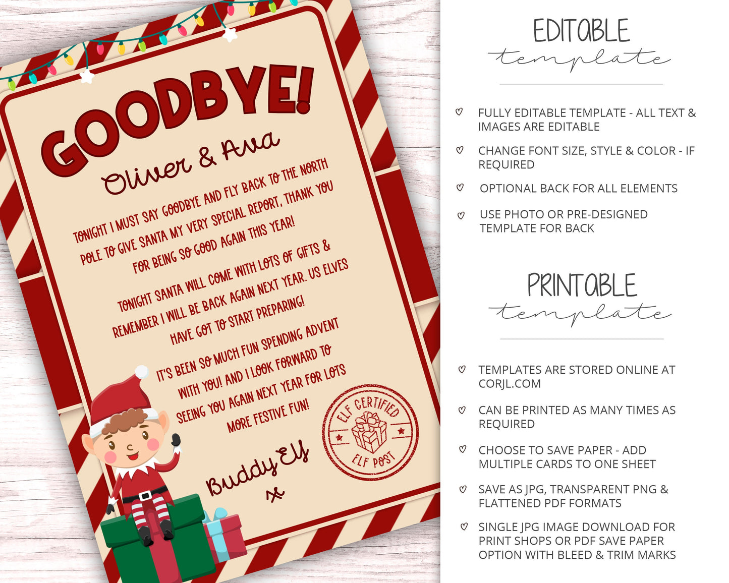 Instant Edit Elf Goodbye Letter PERSONALIZED Instant Download DIY Editing Elf Bye Letter Elf Prop Ideas Elf Activity Elf Kit - PR0424