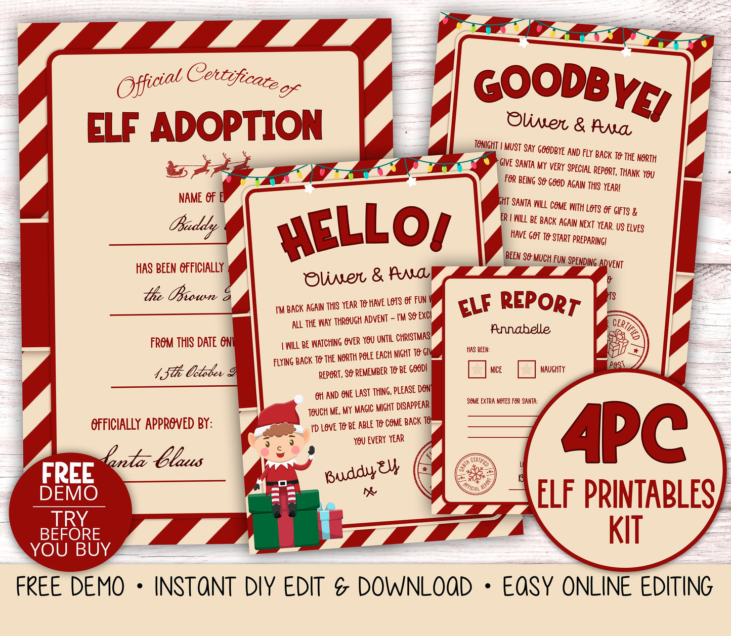 4pc EDITABLE Elf Printable Kit to PERSONALIZED Instant Download DIY Editing Elf Hello Letter Elf Prop Ideas Elf Activity Elf - PR0426