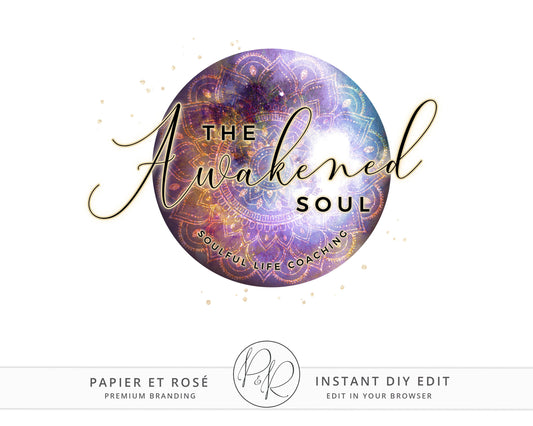 Editable Round Ethereal Moon Spiritual Henna DIY Business Logo Design Instant Download | DIY Logo Template |  Premade Logo - PR0400