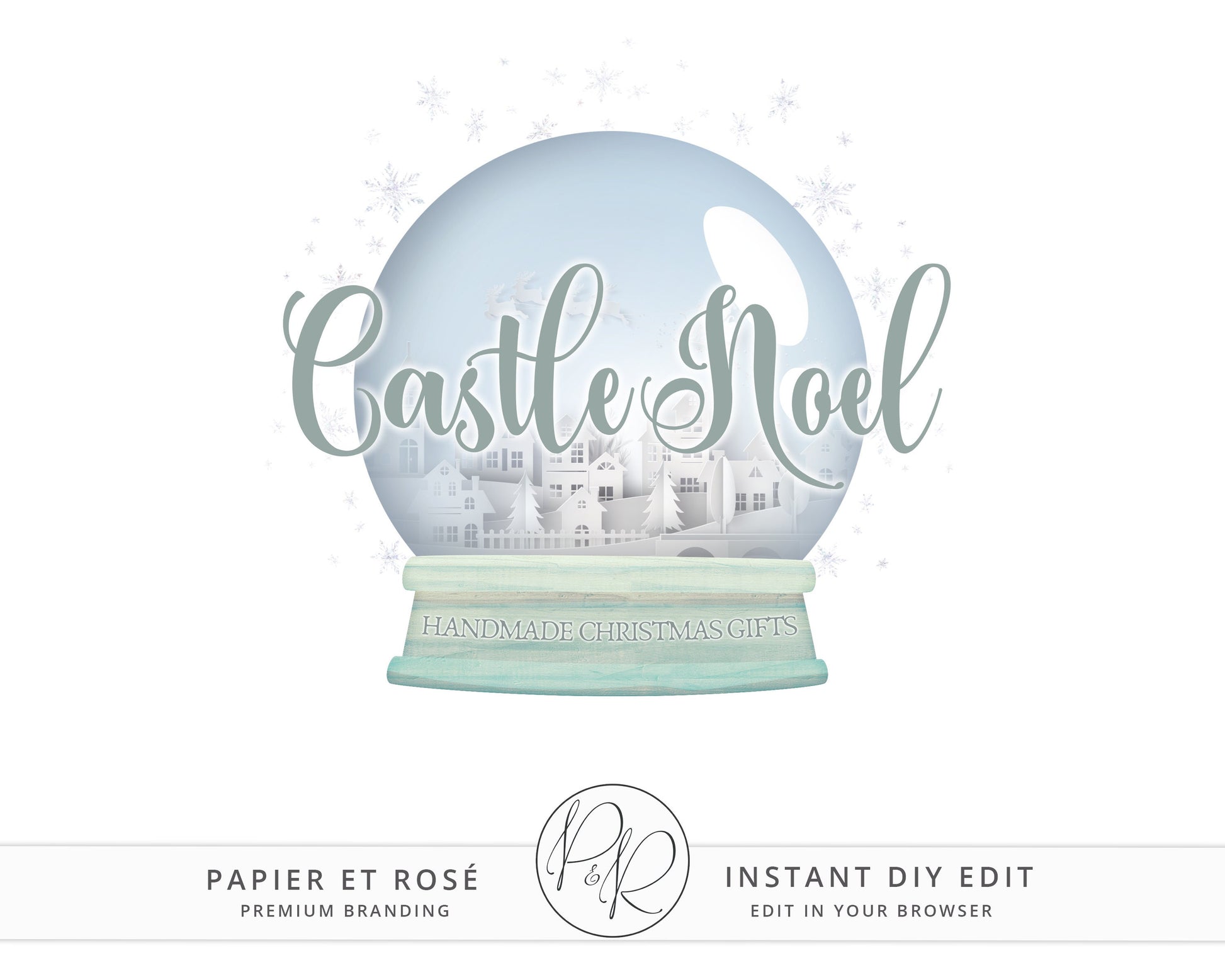 Editable Cute Christmas Snow Globe Watermark Logo Design Instant Download | DIY Logo Template |  Premade Logo - PR0438