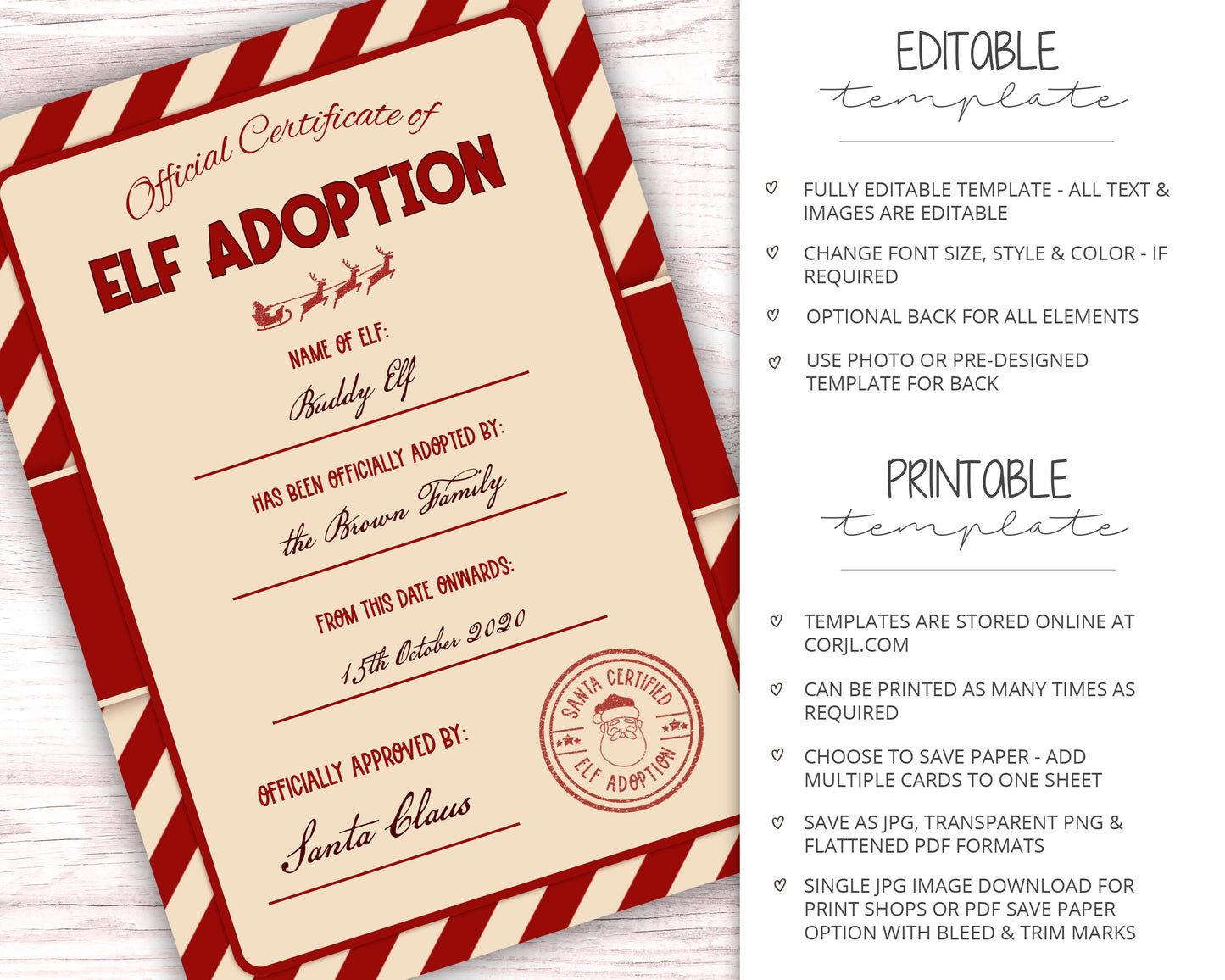 PRINTABLE Elf Adoption Certificate EDITABLE Instant Download DIY Editing Printable Elf Prop Ideas Elf Activity Elf Kit - PR0422