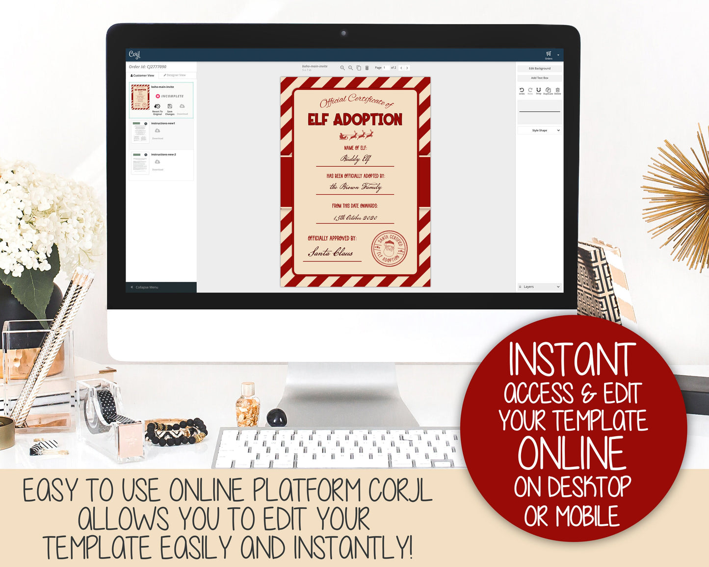 PRINTABLE Elf Adoption Certificate EDITABLE Instant Download DIY Editing Printable Elf Prop Ideas Elf Activity Elf Kit - PR0422