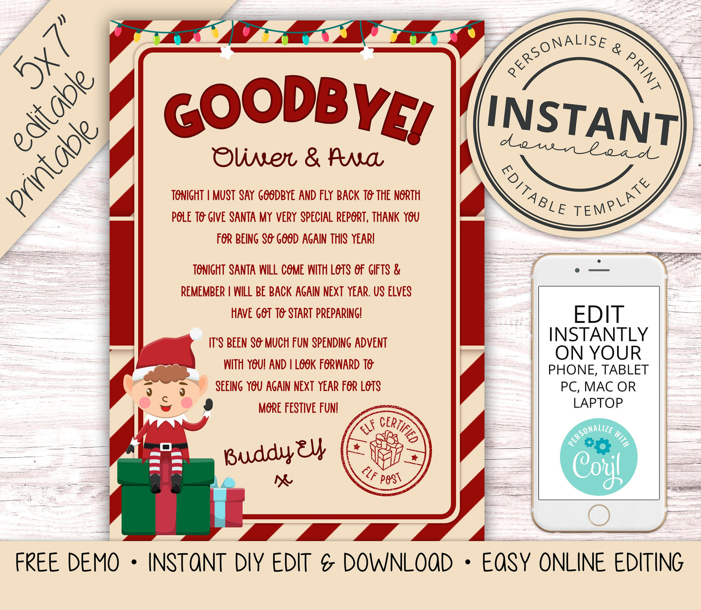Instant Edit Elf Goodbye Letter PERSONALIZED Instant Download DIY Editing Elf Bye Letter Elf Prop Ideas Elf Activity Elf Kit - PR0424
