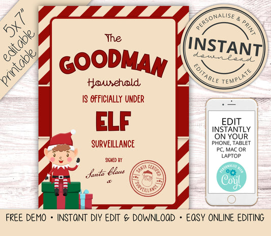 EDITABLE Elf Surveillance Letter INSTANT Download DIY Editing Elf Arrival Letter Welcome Note Elf Prop Ideas Elf Activity Elf Kit - PR0459