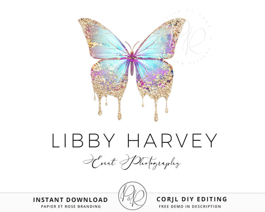 DIY Editable Butterfly Logo Spiritual Sparkling Gold Design Instant Download | DIY Logo Template |  Premade Logo - PR0451