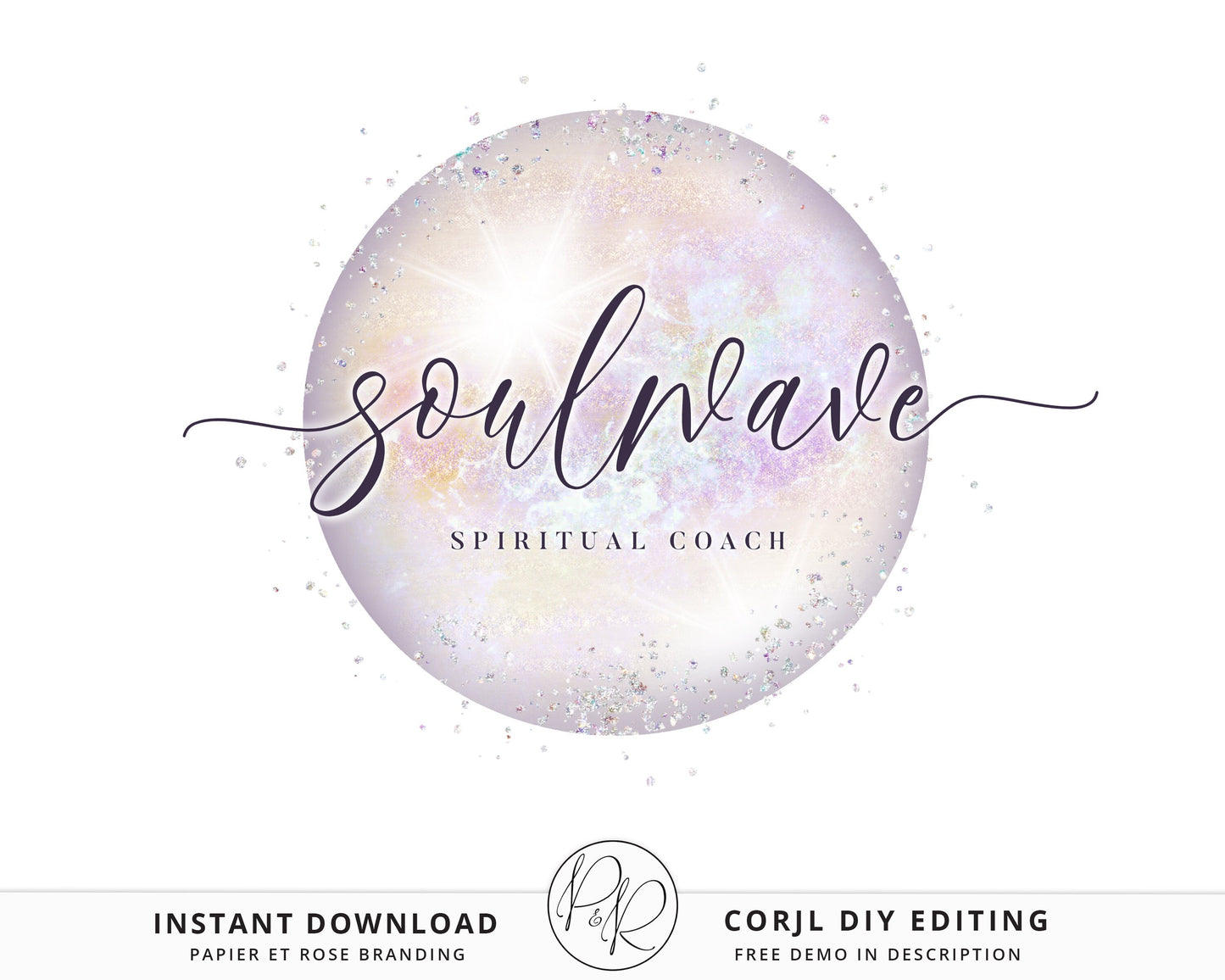 Editable Watercolor Logo Abstract Circular Pearl Ethereal Design Instant Download | DIY Logo Template |  Premade Logo - PR0448