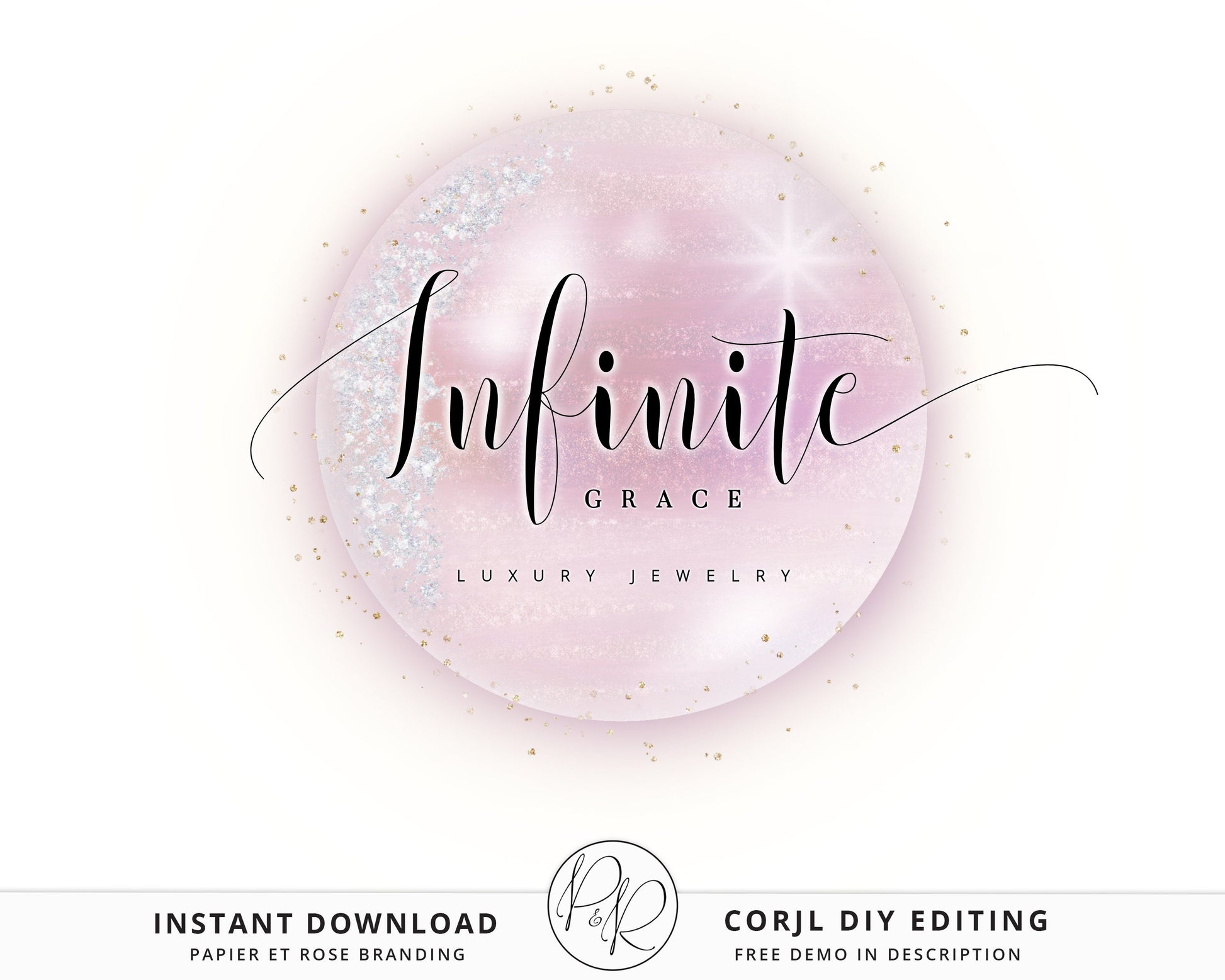 Editable Watercolor Feminine Logo Abstract Circular Pearl Ethereal Design Instant Download | DIY Logo Template |  Premade Logo - PR0447