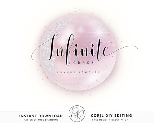 Editable Watercolor Feminine Logo Abstract Circular Pearl Ethereal Design Instant Download | DIY Logo Template |  Premade Logo - PR0447