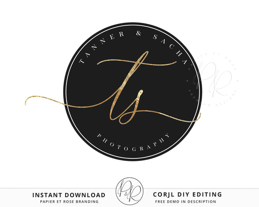 Editable Simple Modern Logo Black Circular Business Logo | Instant Stamp Watermark Elegant Logo Download DIY logo Premade Template - PR0432