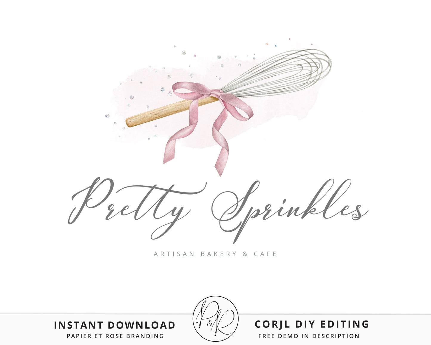 Editable Bakery Logo Template | Instant Watercolor Watermark Cake Decorator Whisk Logo Download DIY logo Premade Template - PR0439