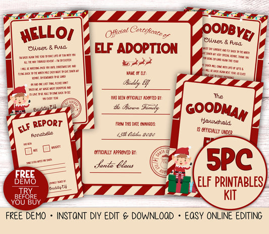 5pc EDITABLE Elf Printable Kit to PERSONALIZED Instant Download DIY Editing Elf Hello Letter Elf Prop Ideas Elf Activity Elf - PR0460