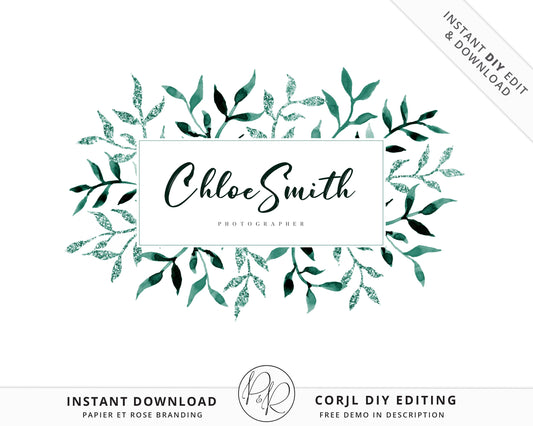 Editable Foliage Logo Simple Elegant Template | Instant Photography Boutique Watermark Logo Download DIY Premade Template - PR0465