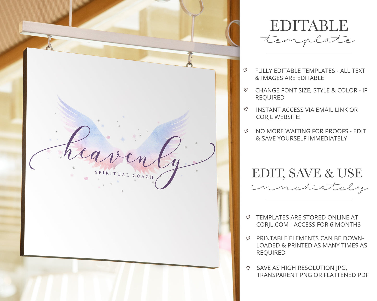 Editable Logo Suite 3 x Spiritual Angel Wings Watercolor Elegant Logos Branding | Instant DIY Online Edit logo | Editable Template - PR0470