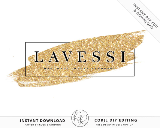 DIY Editable Gold Glitter Brushstroke Logo Abstract Gold Modern Design Instant Download | DIY Logo Template |  Premade Logo - PR0476