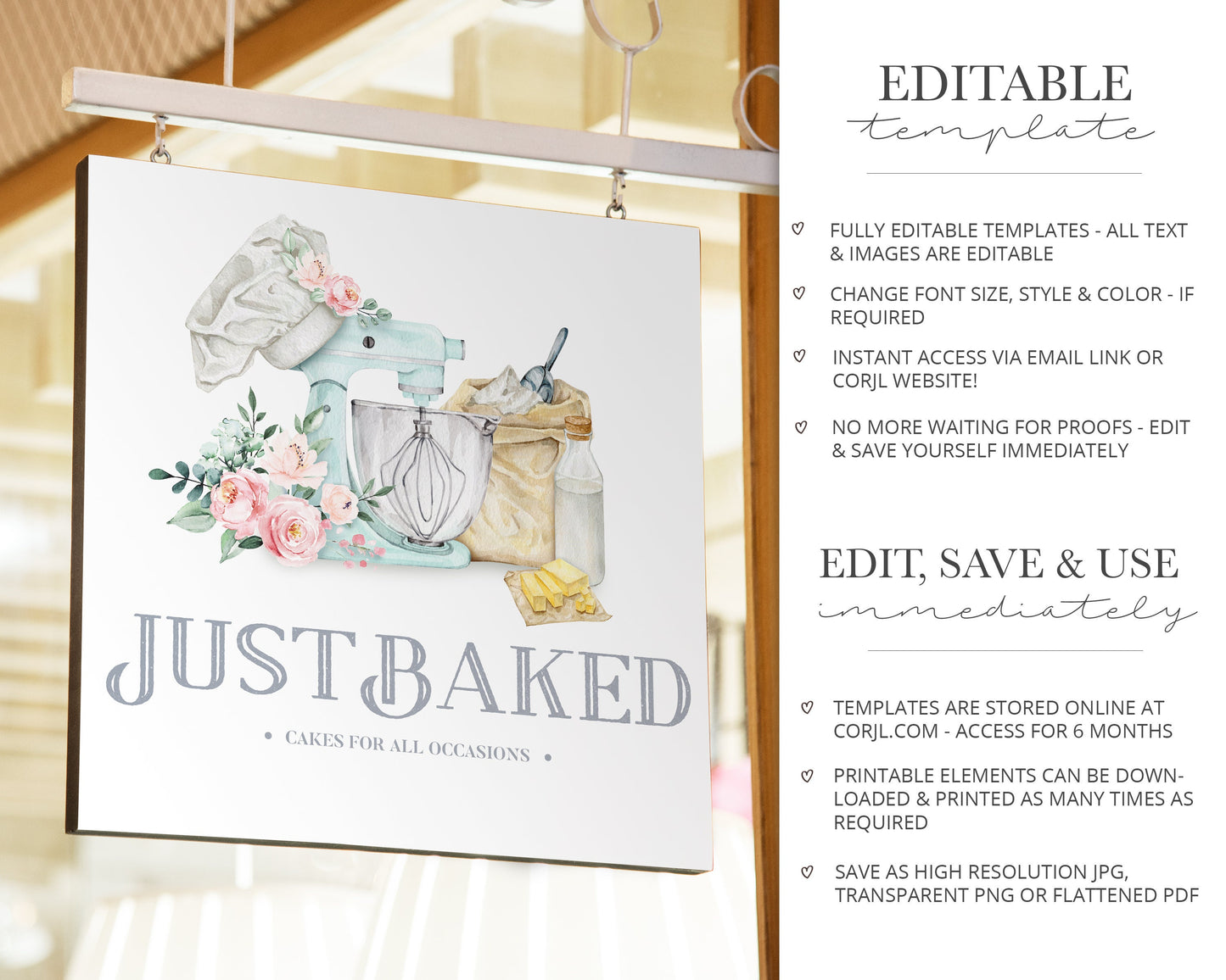 DIY Premade 3 x Logo Suite Farmhouse Cake Decorator Watercolor Branding Kit Package | Instant Edit DIY logo Editable Template JB-001