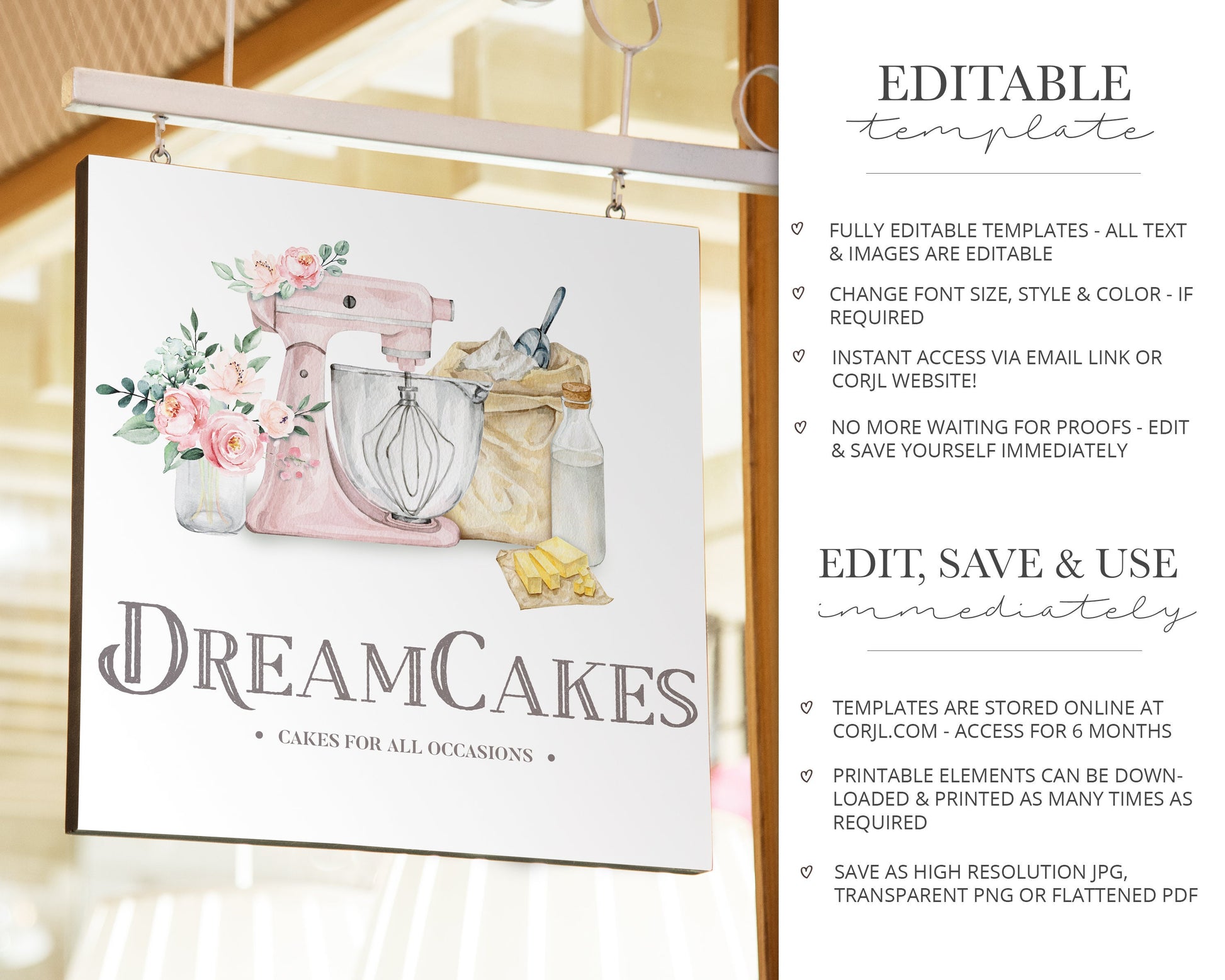 DIY Premade 3 x Logo Suite Farmhouse Cake Decorator Baking Watercolor Branding Kit Package | Instant Edit DIY logo Editable Template DC-001