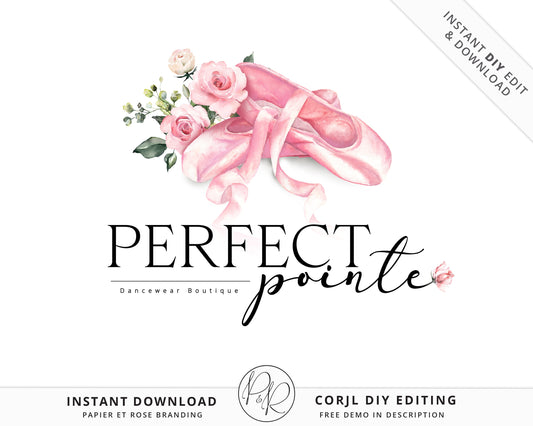 Editable Dance Ballet Studio Premade Logo Design | Instant Watercolor Watermark Shabby Chic Rustic Style Logo Download DIY Template - PR0487