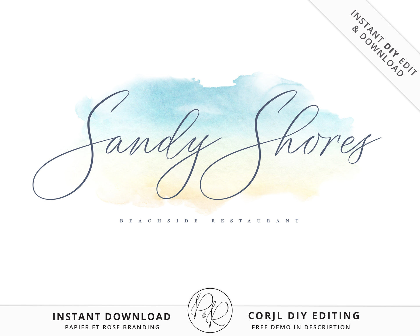 DIY Editable Photography Logo Beachy Watercolor Splash Modern Design Instant Download | DIY Logo Template |  Premade Jewelry Logo SS-002