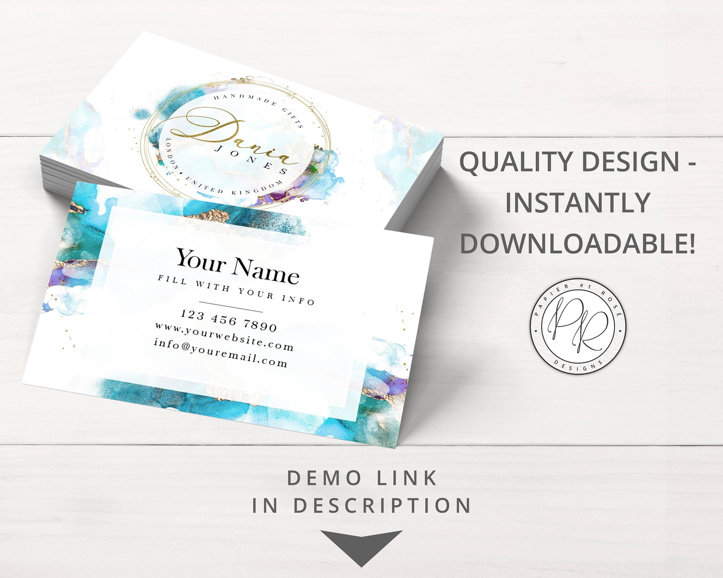 Editable 14pc Full Branding Plus Brand Board Marble Watercolor Logo Kit | DIY Instant Template  | Premade Business Startup logo DJ-001