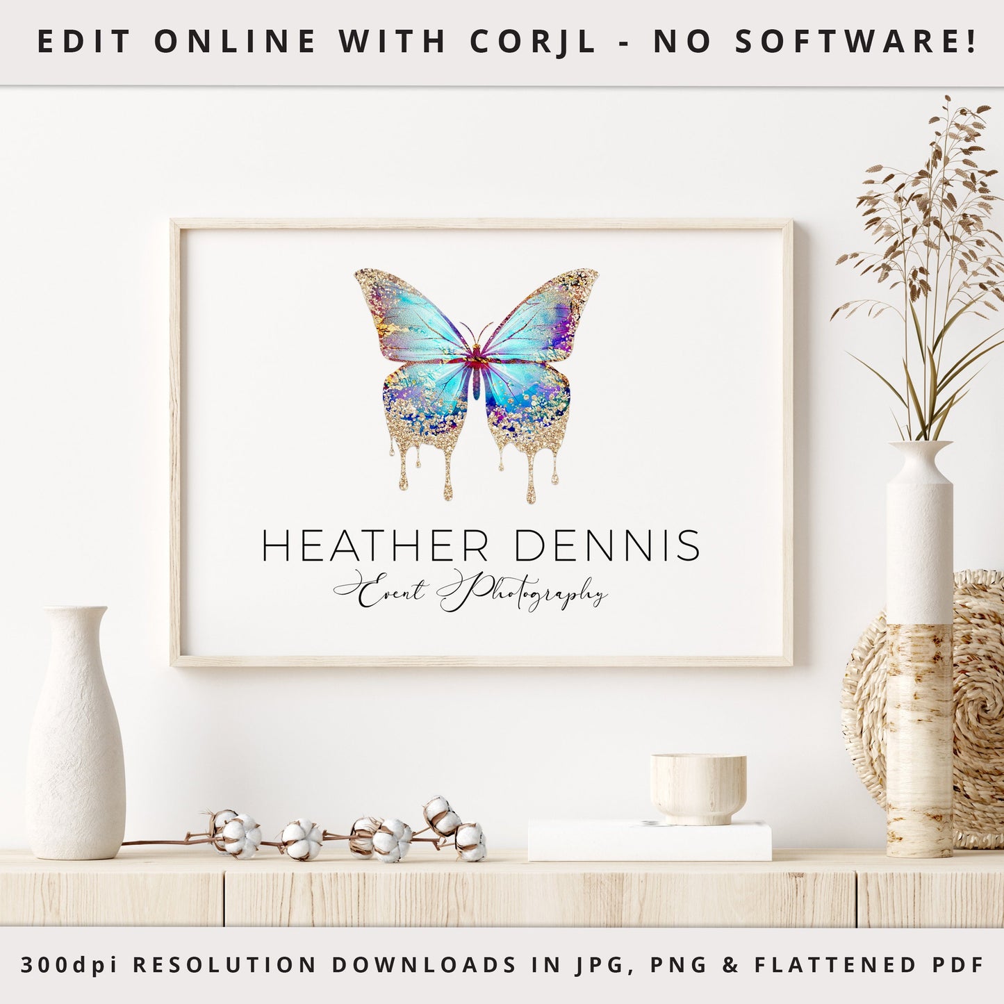 8pc Butterfly Branding Maxi Kit Marble Gold Foil Instant Download Logo Design  | DIY Editable Template | Premade logo | Brand Kit HD-001