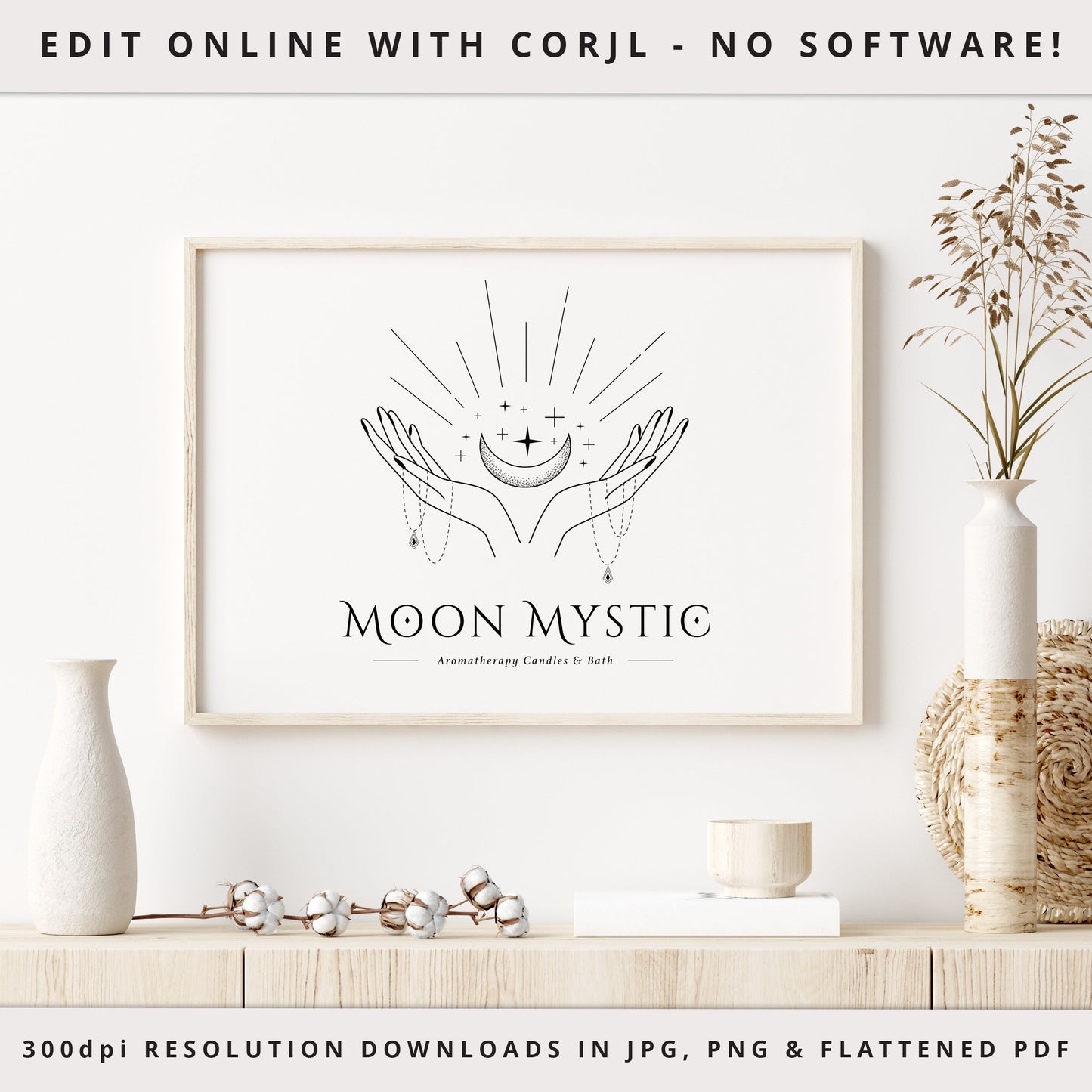 Editable Spiritual Logo Template, Premade DIY Logo, Minimalist Esoteric Mystical Logo PLUS White Watermark Design, Ready-Made Logo - SPI-001