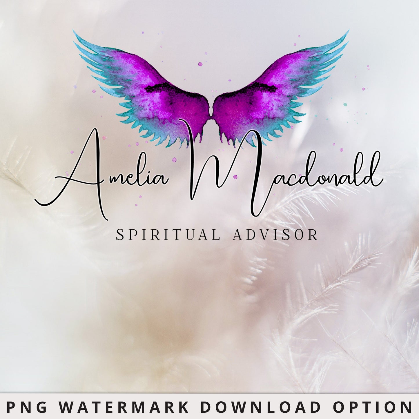 Editable Watercolor Angel Wings Spiritual Business Logo Design Instant Download | DIY Editable Logo Template |  Premade Logo AM-001