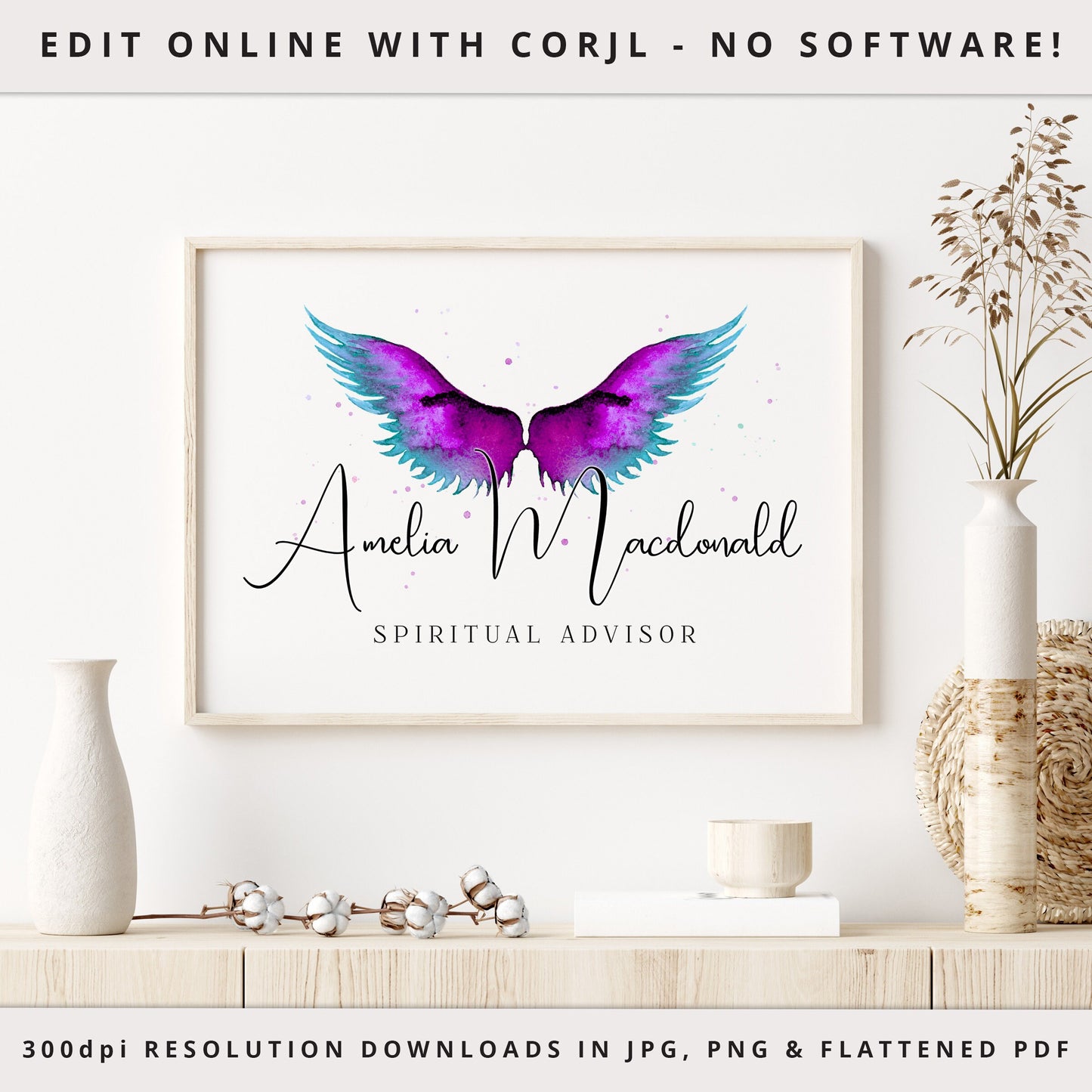 Editable 3 x Logo Suite Spiritual Angel Wings Watercolor Elegant Logos Branding | Instant DIY Online Edit logo | Editable Template - PR0442