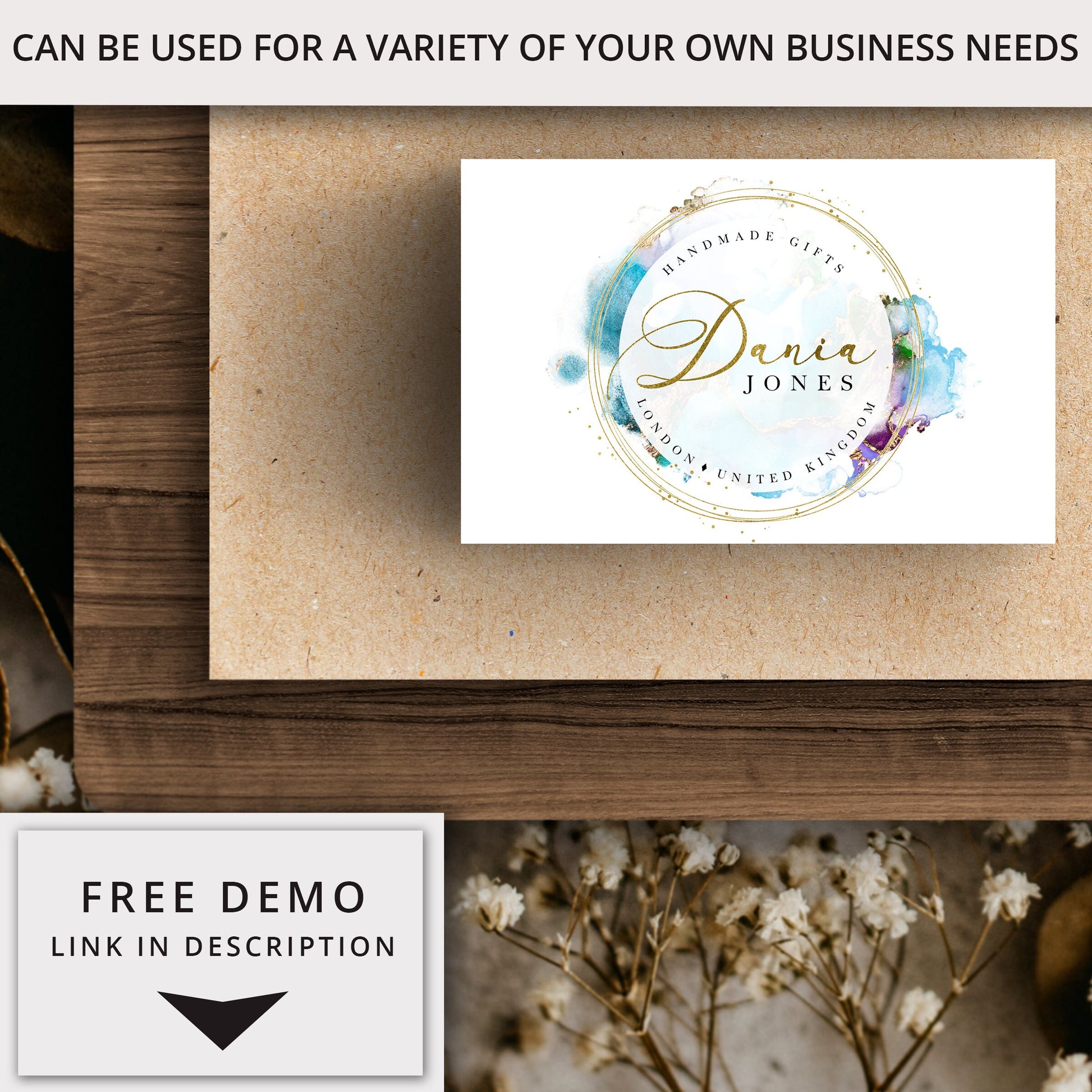 DIY Editable Round Marble Watercolor & Gold Foil Logo Design Instant Download | DIY Logo Template |  Premade Logo DJ-001