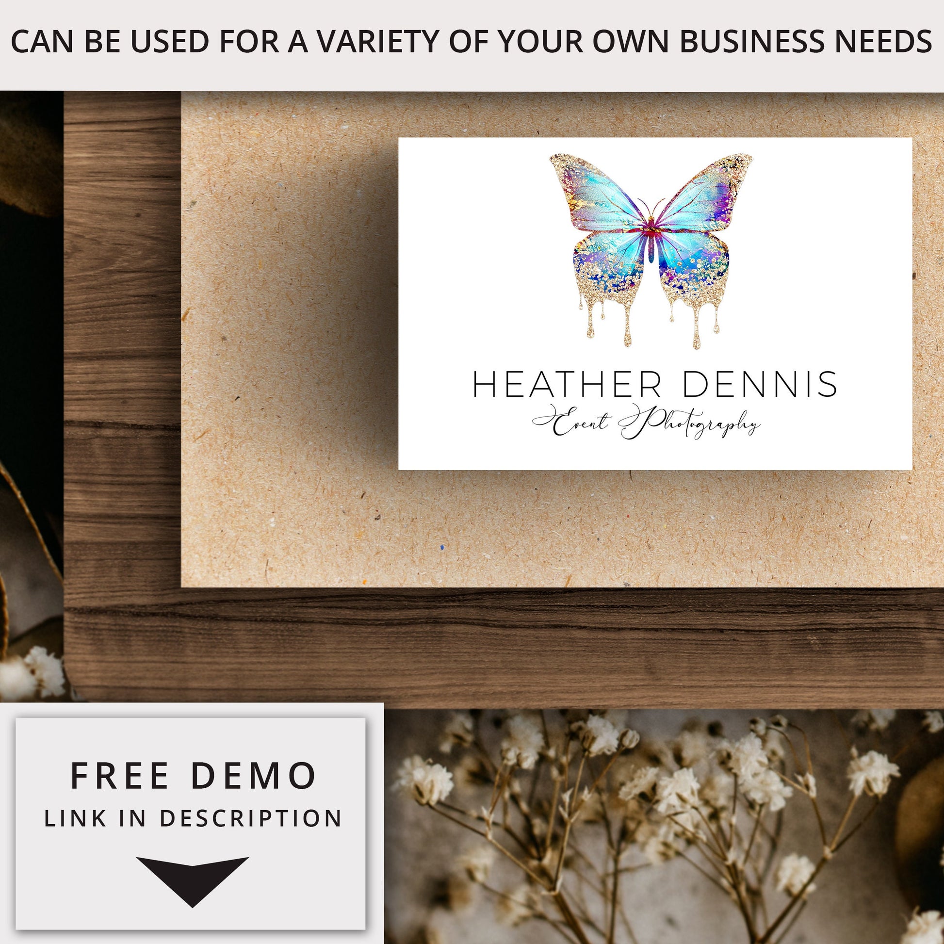 DIY Premade 3 x Logo Suite Ethereal Butterfly Gold Glitter Sparkle Branding Kit Package | Instant Edit DIY logo Editable Template HD-001