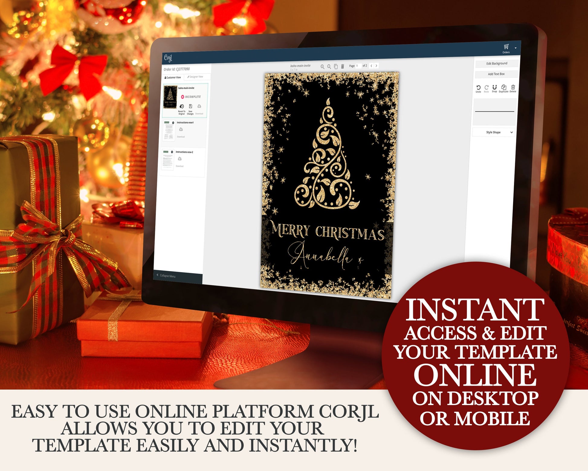 PERSONALISED Christmas Card 5 x 7" INSTANT Download DIY Editable Digital Printable Card - One-Sided Email Christmas Greeting Image - PR0555