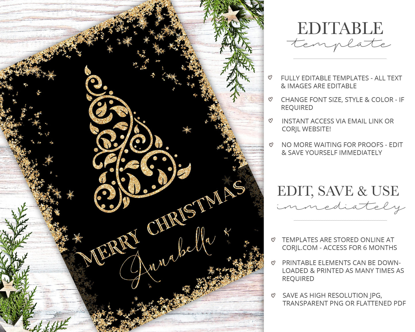 PERSONALISED Christmas Card 5 x 7" INSTANT Download DIY Editable Digital Printable Card - One-Sided Email Christmas Greeting Image - PR0555